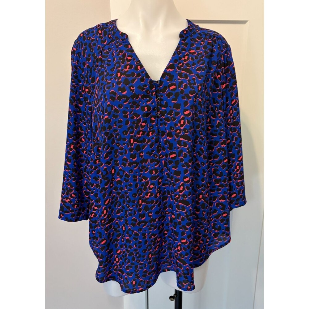 TORRID Womens TOP 3/4 Sleeve BLUE Black Pink ANIMAL PRINT Size 0 (12)